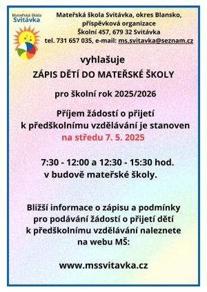 Zápis dětí do MŠ 2025/2026