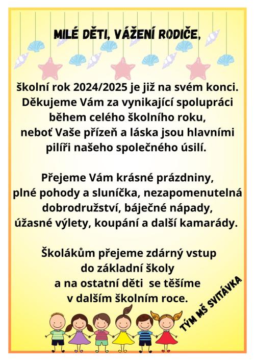 Tým MŠ Svitávka přeje krásné prázdniny